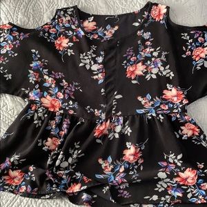Open Shoulder Floral Blouse